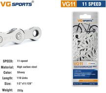 Цепь VG-Sports, 11 скор. (116 звеньев), 1/2''x 11/128'', пин, Chrome-Plated, инд. упаковка, VG-11 (УТ00024896)
