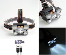 Фара передняя (фонарь налобный), 2 COB LED, 800 mAh, USB кабель, 3 Вт, 4 режима работы, MASTER-K (УТ00025898)