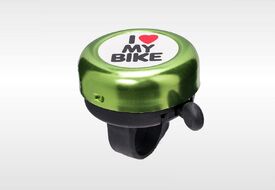 Звонок велосипедный NUVO,  "I Love My Bike", алюмин./пластик, D55 мм (зеленый)
