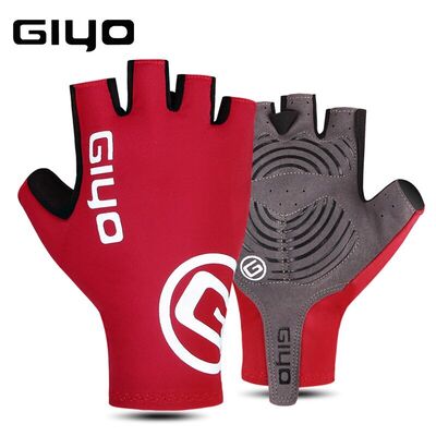 Велоперчатки GIYO, короткий палец, гелевые вставки, биэластичные, силикон, лайкра, размер "L" (красный) #0