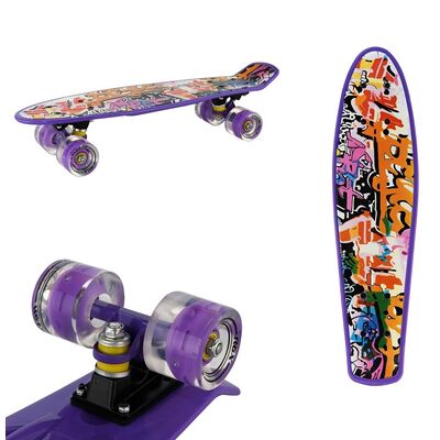 Скейтборд (Пенниборд) RGX 22" Print Graffiti (светящиеся колеса), подвеска - Alu, ABEC-7 (фиолетовый) #0