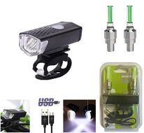 Фара передняя алюминиевая, USB кабель, 800 mAh, CREE LED, 300 Lum, 3 режима работы, комплект с диодными колпачками на колеса, FY-2255