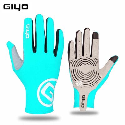 Велоперчатки GIYO, длинный палец, гелевые вставки, биэластичные, силикон, лайкра, размер "M" (бирюзовый) #0