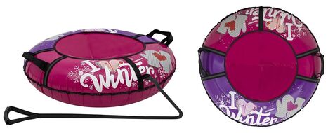 Санки надувные "Ватрушка" ПВХ-ПВХ 93 см  Comfort, с принтом TT "I LOVE WINTER" (Purple/Pink) (УТ00025594)