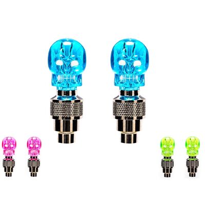 Колпачок на ниппель, Skull, светодиодный (1 LED), к-кт 2 шт., блистер (синий, красный, зеленый) #0