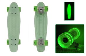 Скейтборд (пенниборд) Black Aqua 24", Alu, ABEC-7, светящиеся LED колеса PU 60 мм, люминесцентная дека, S00180 (LUM зеленый, УТ00020938)