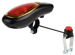 Звонок велосипедный, электронный, светозвуковой, 7 диодов/8 сигналов, сирена, с выносной кнопкой, JY-2000B (черный/красный, FWD-JY-2000B)