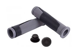 Рукоятки руля (грипсы, комплект), 130 мм резиновые 2-х компонентные, с барендами, HL-G305, Black/Grey (УТ00024413)