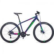 Велосипед FORWARD APACHE 27,5 3.0 disc (27,5" 21 ск. рост. 19") 2020-2021, фиолетовый/зеленый, RBKW1M67Q039